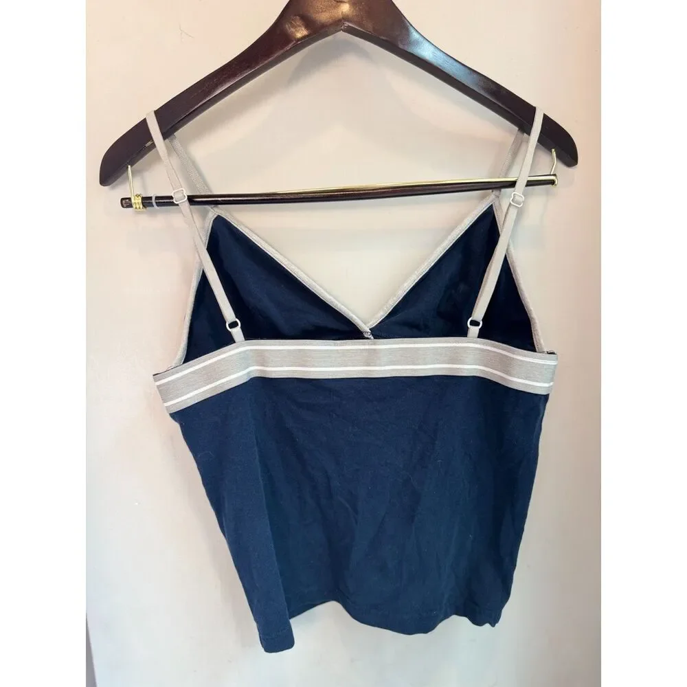 iets frans Camisole Top Large Navy Blue Cotton Spandex Y2K Tank Striped Detail
